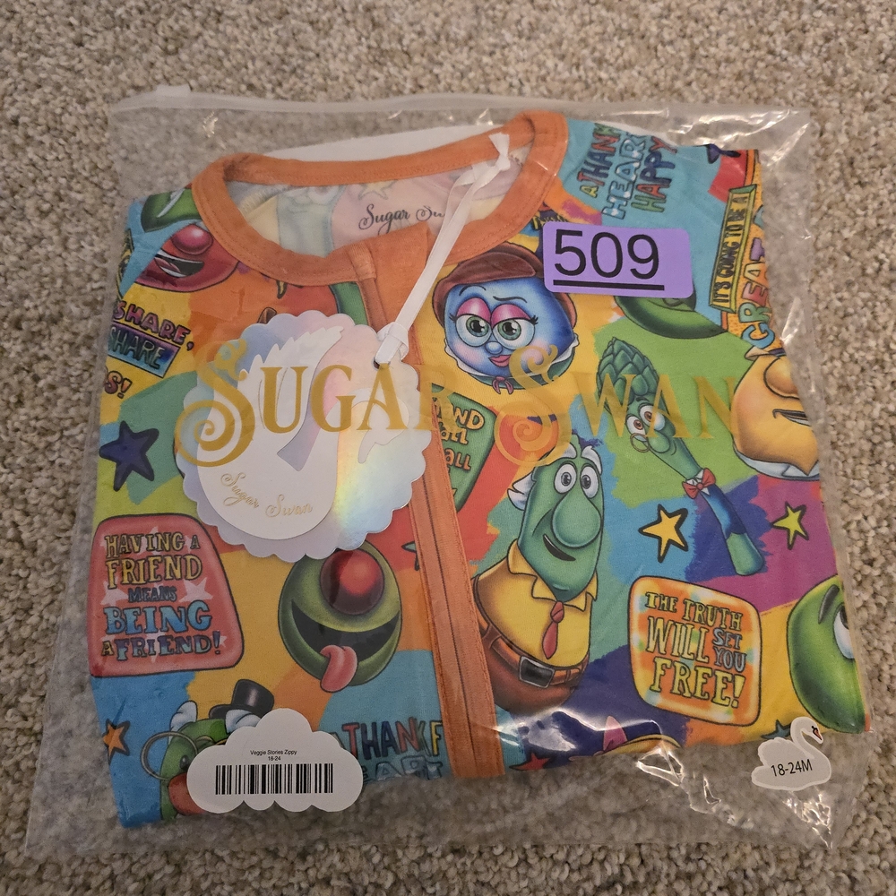 Sugar Swan Bamboo Zippy Pajamas - Colorful Veggie Tales